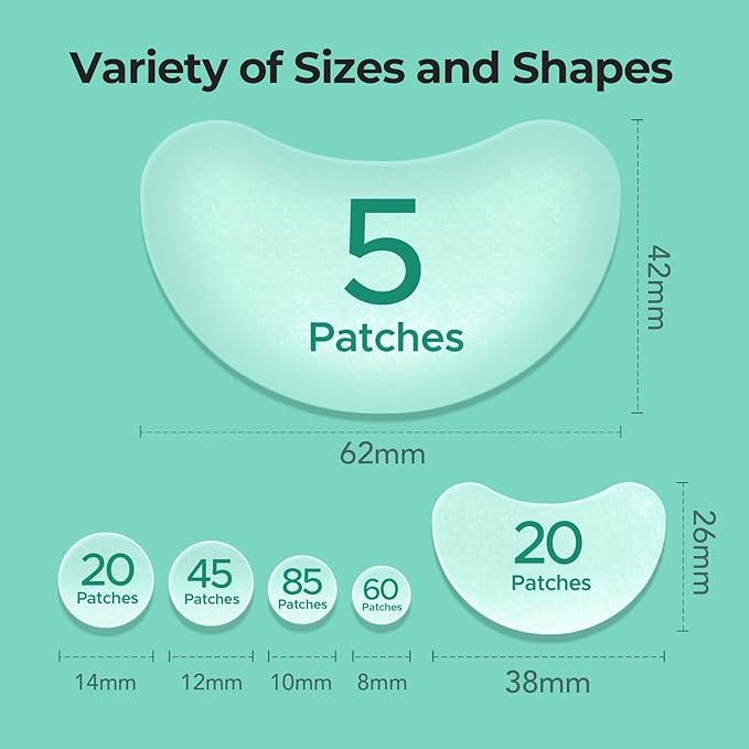 TKTK Chin Pimple Patches (235 Count 6 Sizes), XL Contoured Hydrocolloid Chin Patch 62x42 mm, Large Acne Patch for Face Blemishes Zit Breakouts, Maximum Absorption Overnight Stickers