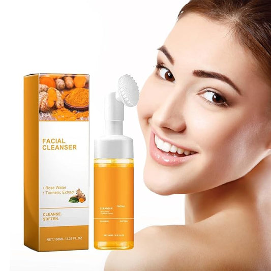 Yaper Turmeric Facial Cleanser, Helps Face Deep Clean PoresScrub Exfoliating Turmeric Glow Face Wash With Brush. (1Pcs)
