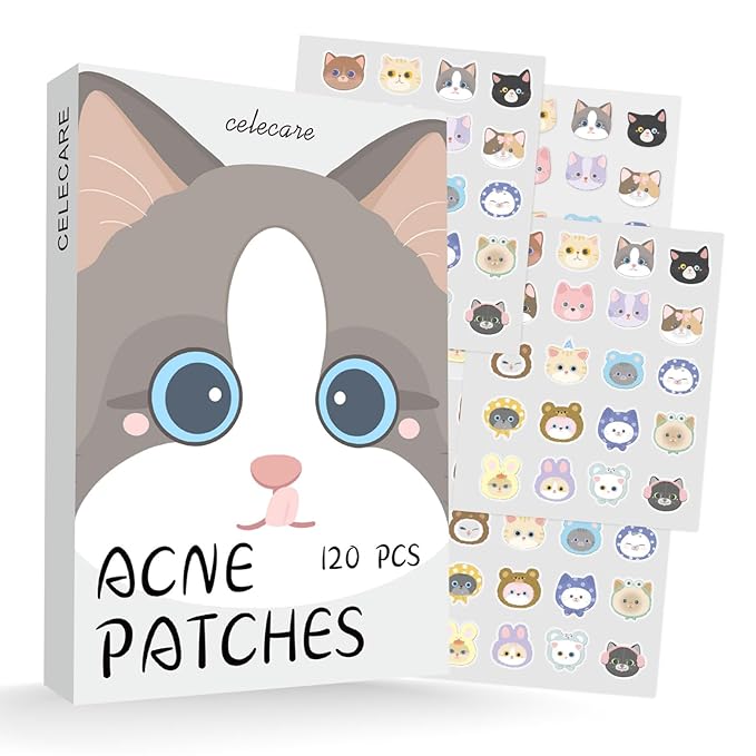 Pimple Patches,Acne Patches,Pimple Patches for Face, Cute Stickers,Salicylic Acid & Tea Tree, 120 Hydrocolloid Dots in 20 Colors for Face,Cute Cat Pimple Stickers
