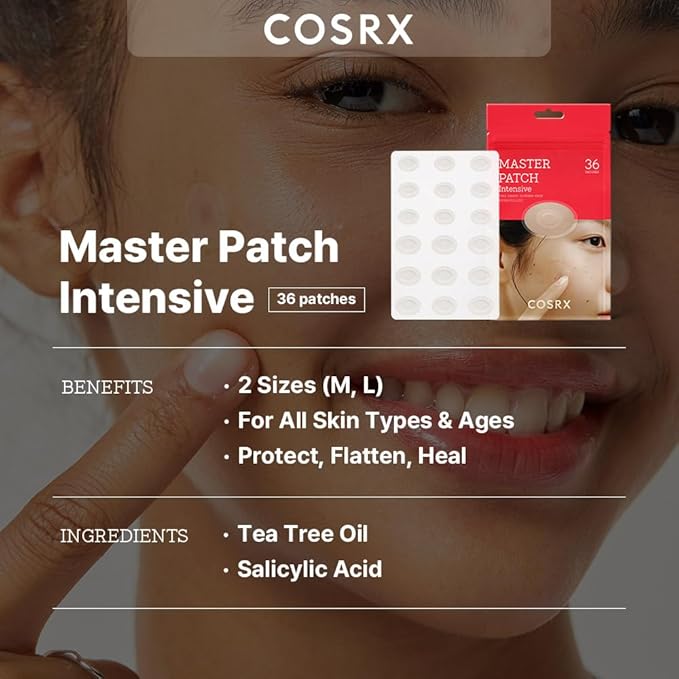 COSRX Master Patch Intensive 36 Patches | Oval-Shaped Hydrocolloid Pimple Patch with Tea Tree Oil | Quick & Easy Blemish, Zit, Spot Treatment | Salicylic Acid & Tea Tree Oil | Korean Skin Care