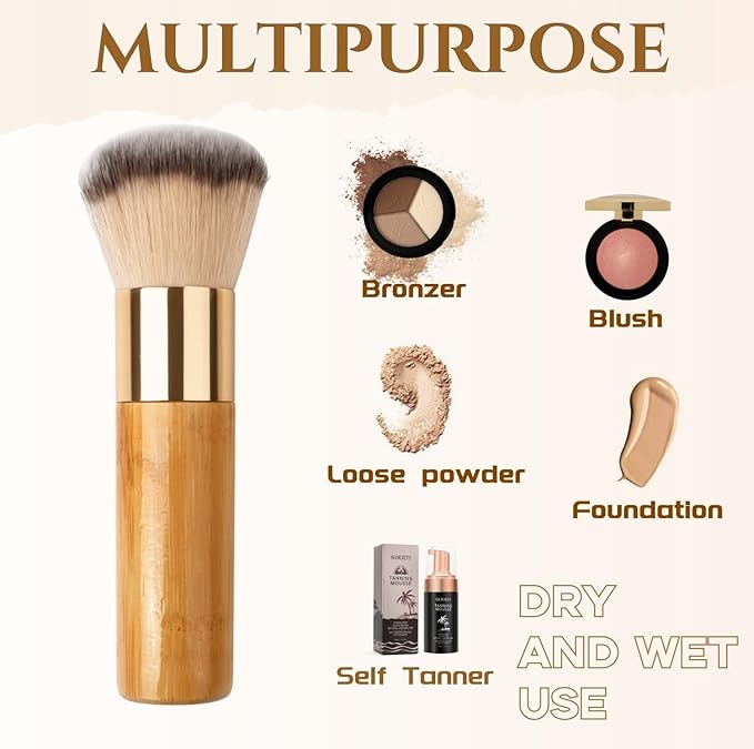 Bronzer Tan Self Tanning Brush, Vegan Large Kabuki Brush for Powder Foundation Self Tanner Applicator Brush, Professional Kabuki Foundation Blush Self Tanner Blending Brush for Face