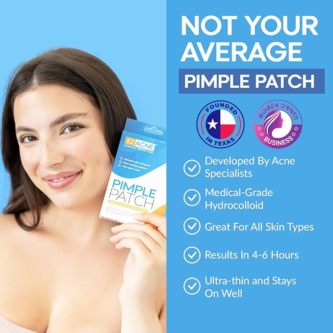 EZACNE™ Pimple Patches for Face - Thin Medical-Grade Hydrocolloid Acne Patches for Zits and Blemishes, Spot Treatment Stickers for Face and Skin, Tapered Edges to Blend Into Skin (36 Count)