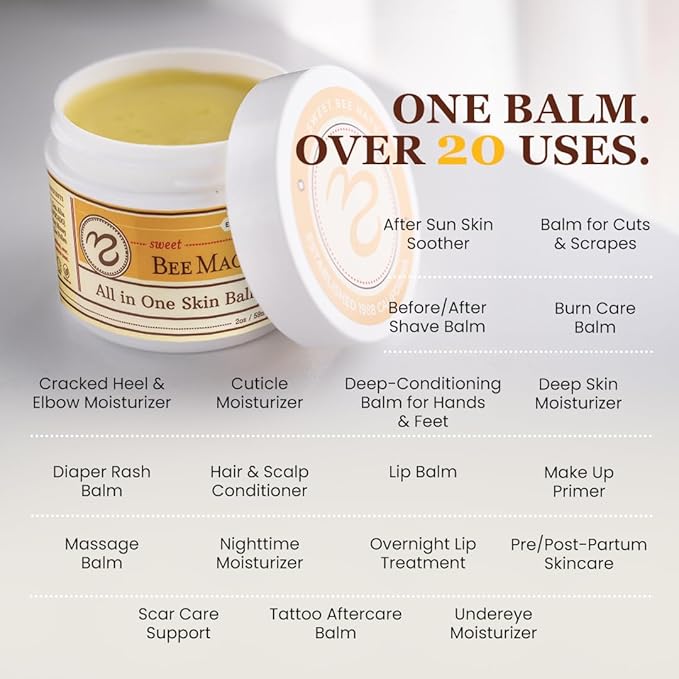 Sweet Bee Naturals - All-in-One Skin Balm & Ointment for Face & Body, Multipurpose Moisturizer for Dry Skin, Burns, & Irritation, Bee Magic Skin Care Essentials -2 Jars (2oz Each,4oz Total)