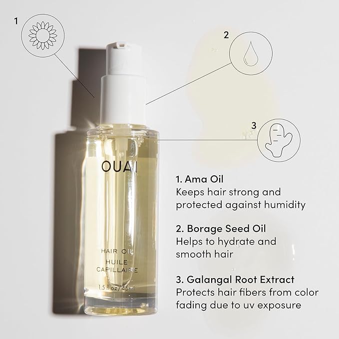OUAI Hair Oil Travel Size - Hair Heat Protectant Oil for Frizz Control - Adds Shine and Smooths Split Ends - Color Safe Formula - Paraben, Phthalate and Sulfate Free (0.45 oz)