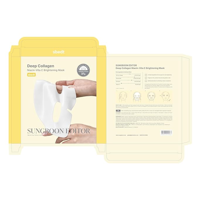 SUNGBOON EDITOR Deep Collagen Niacin-Vita C Overnight Mask 37gx4ea | Real Collagen 2,160,000PPB with Niacinamide & Vitamin C | Hydrating Face Mask for Glass Skin | Korean Skincare Routine