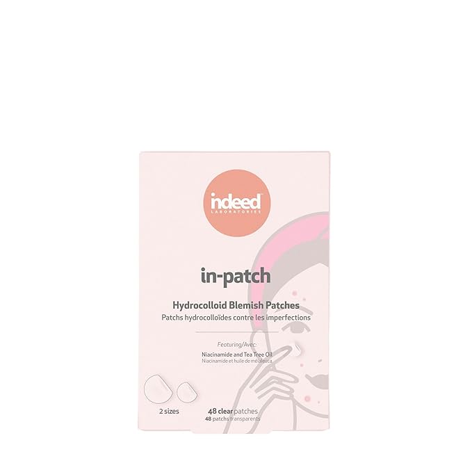 INDEED Labs In-Patch - Hydrocolloid Acne Pimple Patch for Covering Zits and Blemishes, Spot Stickers for Face and Skin, Fast acting -Niacinamide &Tea Tree Oil Helps Fight Dark Spots - 48 Patches