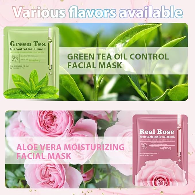 Face Sheet Mask Skincare,Hydrating Spa Face Mask For Sensitive Skin,Moisturize,Nourish for All Skin Types,Natural Skin Care Spa Face Mask for Women Men Girls,Pack of 12