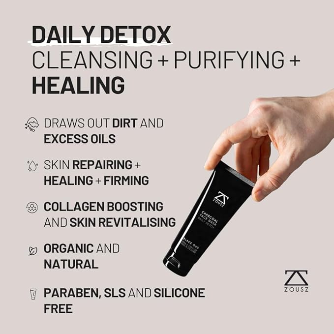 Black Oud Charcoal Face Wash for Men – Daily Detox Activated Charcoal Face Cleanser – Premium Mens Skincare – Refreshing Face Wash Gift for Men, 100ml