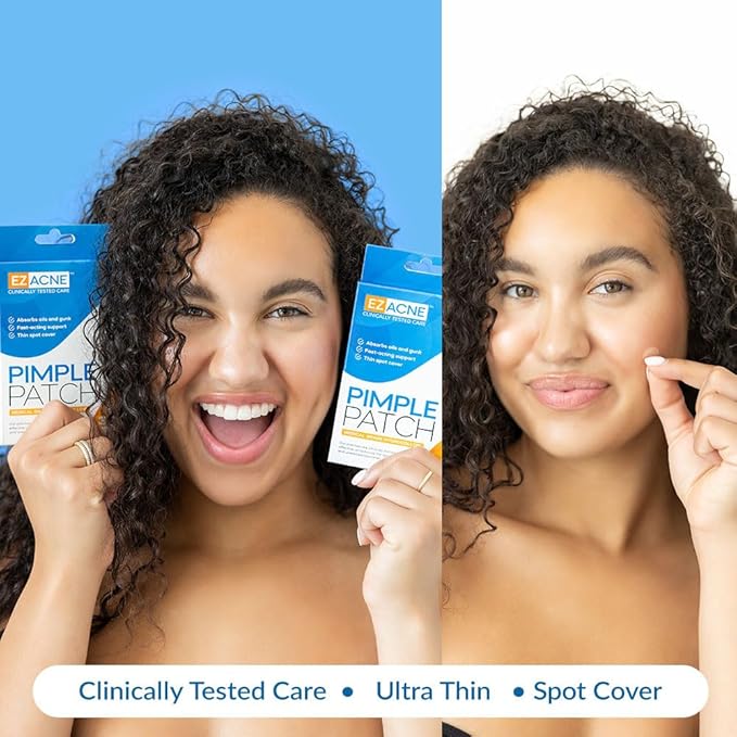 EZACNE™ Pimple Patches for Face - Thin Medical-Grade Hydrocolloid Acne Patches for Zits and Blemishes, Spot Treatment Stickers for Face and Skin, Tapered Edges to Blend Into Skin (36 Count)