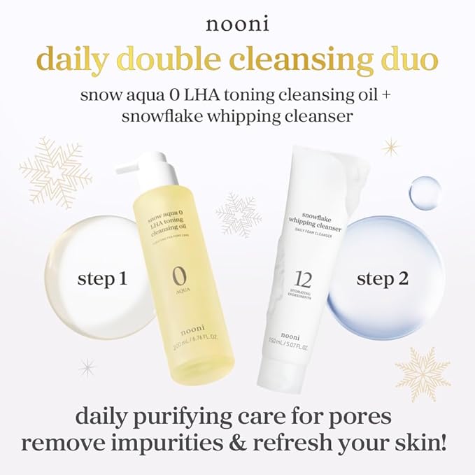NOONI Facial Cleanser - Double Cleansing Duo Gift Set, 2 in 1 Cleansing Oil & Whipping Foam Cleanser | Korean Skin Care, Face Wash, Makeup Remover, Pore Care, Skincare, Korean Beauty, Vegan