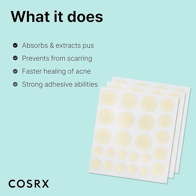 COSRX Acne Pimple Patch Absorbing Hydrocolloid Original 3 Size Patches for Blemishes and Zits Cover, Spot Stickers for Face and Body, Not Tested on Animals (72)
