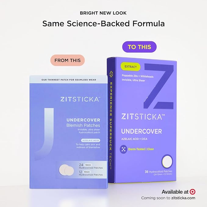 ZitSticka Pimple Patches for Face and Body, Hydrocolloid Patches to Cover Zits & Blemishes, Acne Patches or Zit Spot Stickers, Body Blemish Patch (UNDERCOVER INVISIBLE 36 Pack)