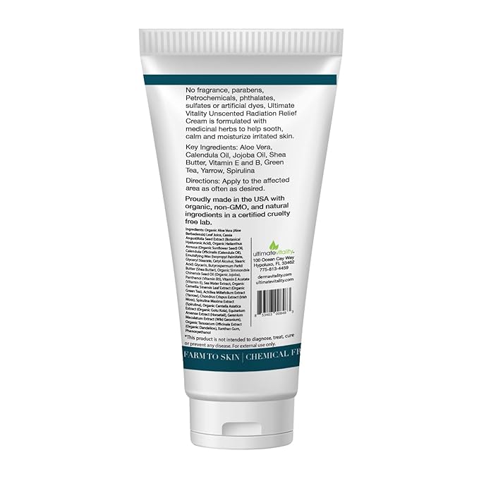 UltimateVitality Unscented Radiation Burn Relief Cream – Calendula Cream for Radiation Patients, Natural, Organic, Paraben, Pthalate Free - 2 ounces