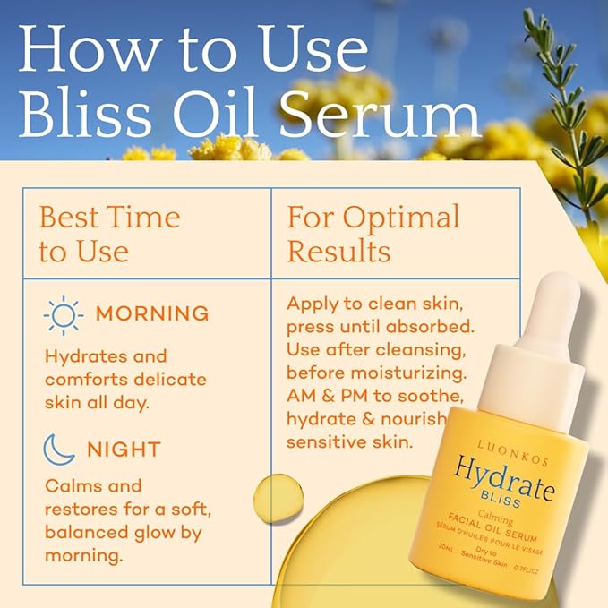 Bliss Oil Face Serum 20ml – Soothing & Deeply Hydrating Serum for Dry and Sensitive Skin, With Red Clover, Oat, Sea Buckthorn & Vitamin E, Calms and Restores