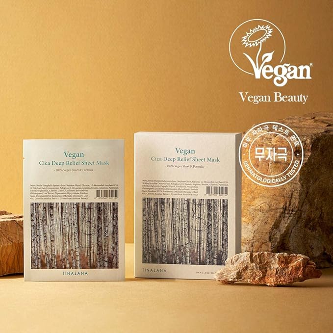 Vegan Cica Deep Relief Sheet Mask | Essence Full Face Facial Mask Sheet, Sensitive Dry Skin, Soothing, 100% Vegan Formula, Birch Sap, Panthenol, All Green EWG, Microfiber Sheet Korean Face Mask Set for Women, Men, 0.84Oz (25ml)