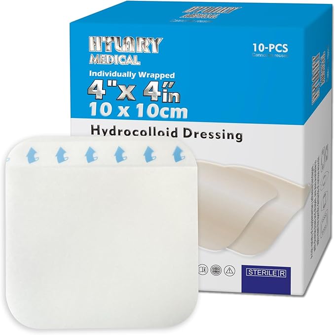 Hydrocolloid Healing Patches, 10 Count Premium 4"x4" Thin Adhesive Bandages for Blisters, Burns, Pressure Sores & Acne Treatment - Sterile Waterproof Cushioning with Extended Wear Technology