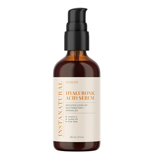 InstaNatural Hyaluronic Acid Serum for Face, Brightens, Hydrates, Reduces the Look of Fine Lines and Wrinkles, with Vitamin C, Jojoba Oil, and Aloe Vera, 2 Fl Oz