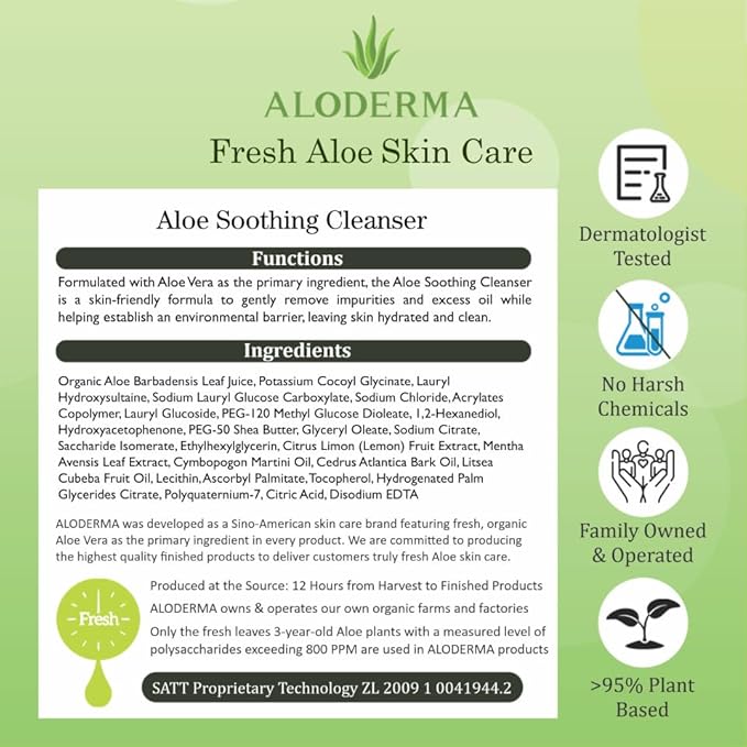 Aloderma Soothing Cleanser for Sensitive Skin Made with 76% Organic Aloe Vera and Allantoin to Calm & Gently Cleanse Damaged Skin, 3.5oz