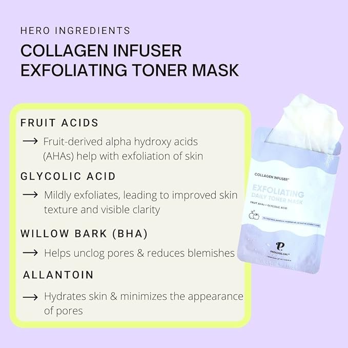 Exfoliating Face Masks (10-Pack) Korean Skincare Infused with Exfoliating Collagen, AHA, Glycolic Acid, BHA, Niacinamide & Ceramide - Revitalizing Solution for Smooth, Radiant Skin