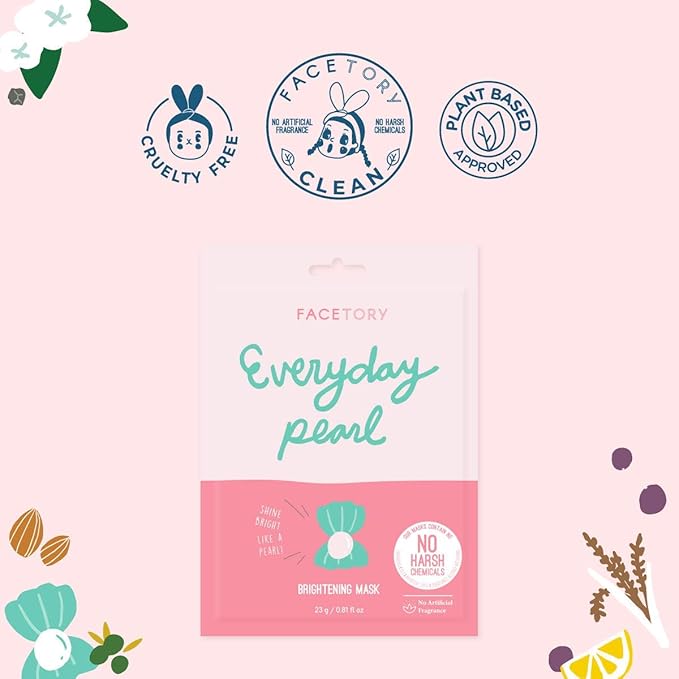 FACETORY K Beauty Face Mask Skin Care - Everyday PEARL Brightening Sheet Mask | Plant-Based with Pearl Essence (5 Pack)