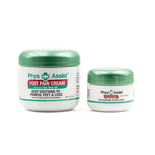 PhysAssist Foot Pain Cream Combo 4 oz jar + 1.5 oz, Soothing Relief for Feet and Legs, Fast Absorbing Formula, Contains Natural Ingredients & Botanicals