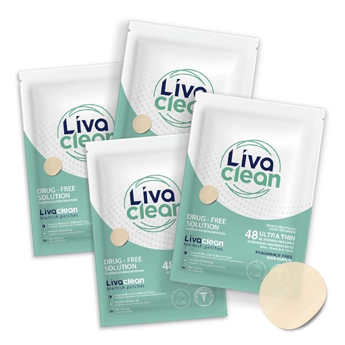 LivaClean 192 CT (4 PK) Hydrocolloid Pimple Patches - Pimple Patches for Face, Acne Patch for Face, Blemish Zit Dressing, Hydrocolloid, Zit Patch, Acne Dots