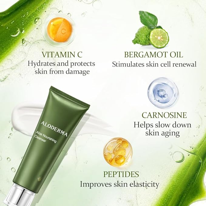 Aloderma Firming & Nourishing Facial Wash Made with Organic Aloe Vera - Moisturizing Face Wash for Dry, Aging Skin, Replenishing Aloe Vera Facial Cleanser for Women & Men - Hydrate, Rejuvenate, 4.2oz