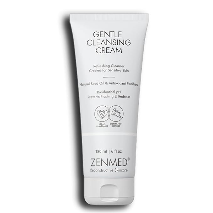 ZENMED Gentle Cleansing Cream - 6 oz. 100% Vegetarian Natural See Oil & Antioxidant Fortified Help Control Redness & Flushing pH 6.0 Soap-Free Will Not Over-Dry