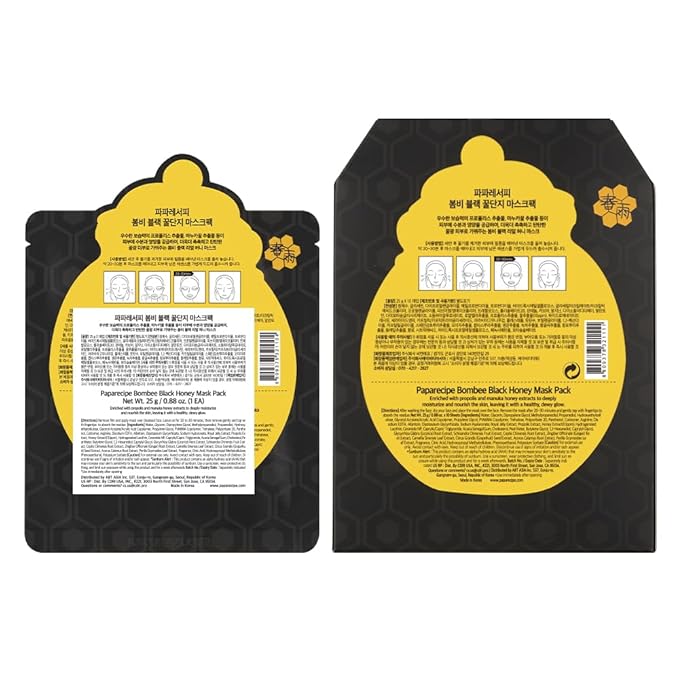Papa Recipe Bombee Honey Mask Pack 25g * 10 sheets - Sheet Mask, Facial Skin Care, Korean Skin Care, K-Beauty, Ampoule Solidified, For radiant skin (Black)