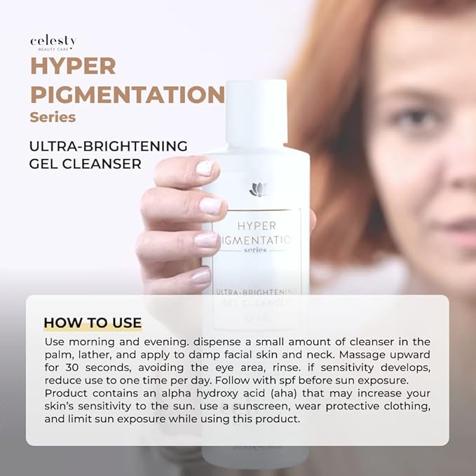 Celesty Beauty Brightening Face Wash, Facial Cleanser Gel Vitamin C, Glycolic Acid (AHA), Salicylic Acid (BHA) Uva Ursi Leaf Extract, Pro Vitamin B5 For Sensitive Skin Large 6.7 fl.oz.