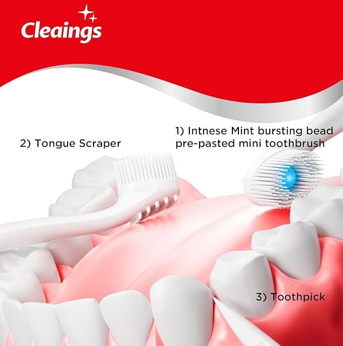 cleaings® Disposable Toothbrushes with Toothpaste Mini Travel Oral Care, 4-in-1 (Mini Brushes+Toothpaste+Tongue Scraper+Pick) Portable for Work,Camping Essentials(Intense Mint), 24 Count (Pack of 1)