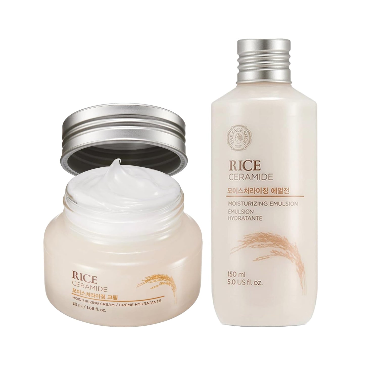 The Face Shop Korean Rice Skincare Duo – Rice Extract Double Hydration Lotion & Moisturizer for Dry to Normal Skin