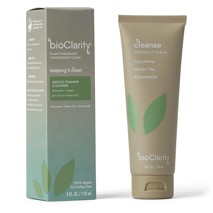 BioClarity Face Cleanser | 100% Vegan, Gentle Wash with Cucumber, Green Tea, and Chamomile, for Sensitive Oily Skin. Natural Ingredients (4 Fl Oz (Pack Of 3))