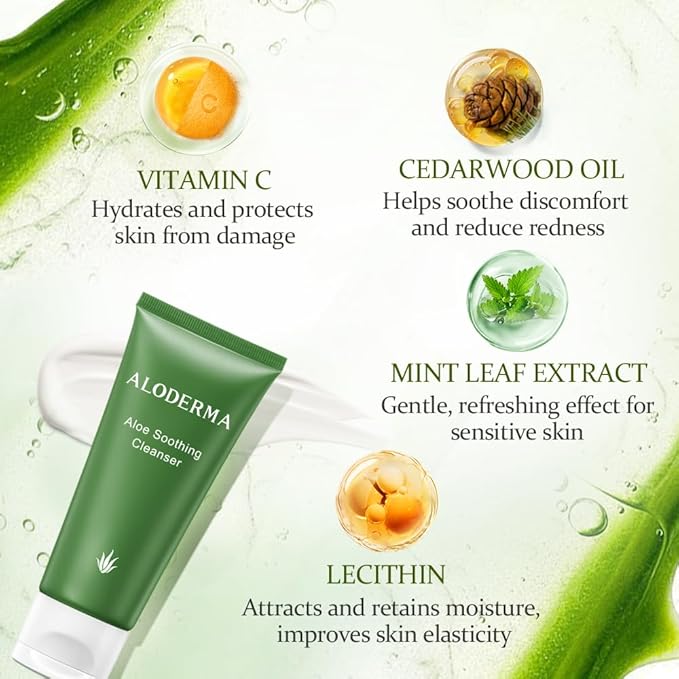 Aloderma Soothing Cleanser for Sensitive Skin Made with 76% Organic Aloe Vera and Allantoin to Calm & Gently Cleanse Damaged Skin, 3.5oz