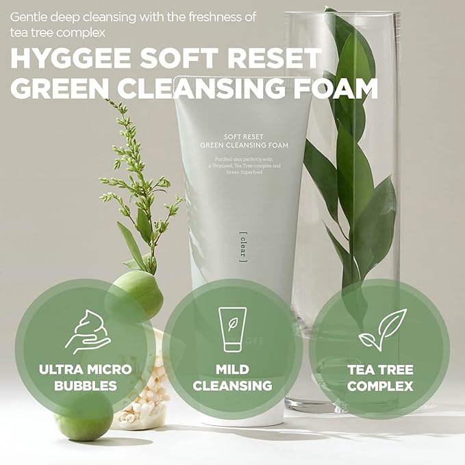 Soft Reset Green Cleansing Foam - Gentle Face Wash with Tea Tree Extract - Ultra Micro Bubbles Mild Facial Cleanser for Sensitive Skin- Soothes & Moisturizes Irritated Skin, 5.07oz.