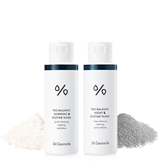 Enzyme Powder Face Wash Set - Dr.Ceuracle Pro Balance Day and Night Powder Wash with Natural Enzymes (2x50g) - Korean AM PM Facial Enzyme Powder Cleanser Bundle for Deep Pore Cleansing