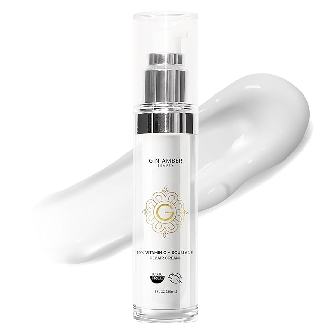 Gin Amber Beauty - Vitamin C (10%) + Squalane Repair Cream - Face Moisturizer - Skin Cream - Dark Spot Corrector - Primer (1 fl oz - 30ml)