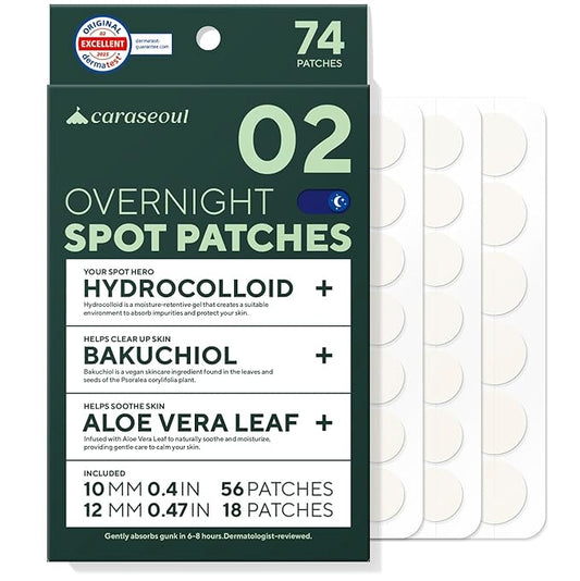 caraseoul Overnight Pimple Patches, Thicker & Extra Adhesion, 2 Size Hydrocolloid Acne Patch for Zits and Blemishes, Bakuchiol & Aloe Vera, Korean Skin Care, Easy to Use – Dermatology Tested