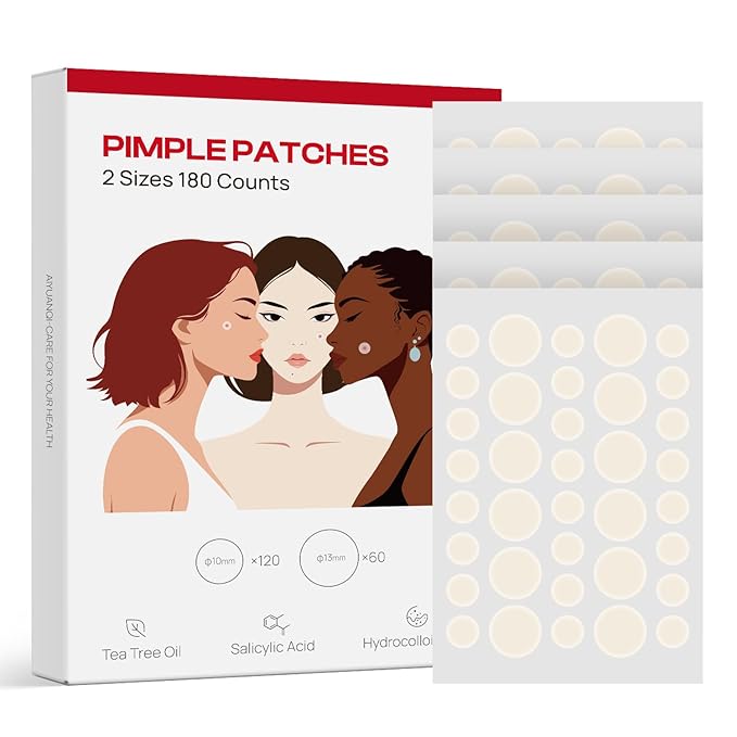 Pimple Patches(2 Sizes 180 Counts), Big Acne Patches- Hydrocolloid Patch for Covering Zits and Blemishes, Spot Stickers with Tea Tree Oil Salicylic acid