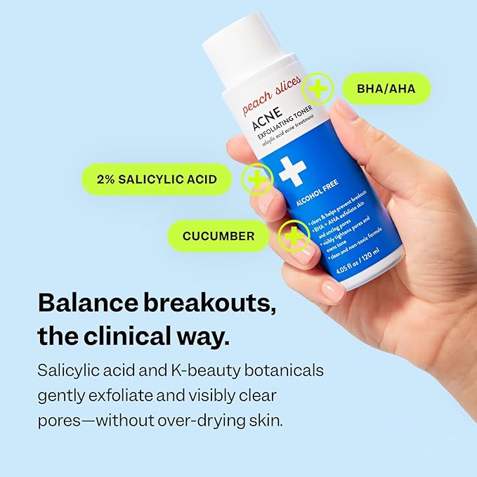Peach Slices | Acne Exfoliating Toner | 2% Salicylic Acid | AHA+BHA Exfoliation | Facial Cleanser | Calms & Soothes | Prevents Breakouts | Alcohol & Sulfate Free | Skin Care for Women & Men | 4 Oz