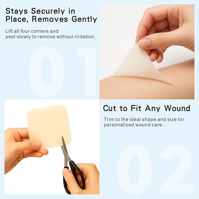 Hydrocolloid Healing Patches, 10 Count Premium 4"x4" Thin Adhesive Bandages for Blisters, Burns, Pressure Sores & Acne Treatment - Sterile Waterproof Cushioning with Extended Wear Technology