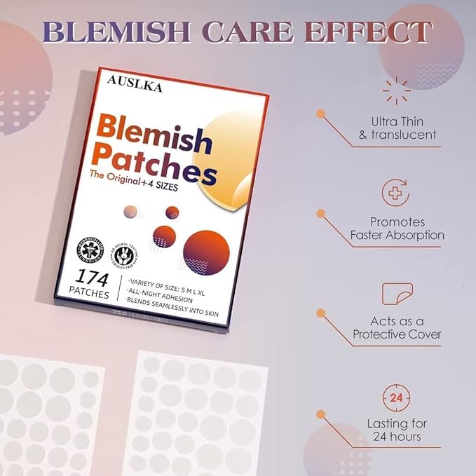 AUSLKA Blemishes Patches -175 Patches - Hydrocolloid Spot Dots - Blemishes Patch - Pimple Stickers, For Face Absorbing Cover Patch