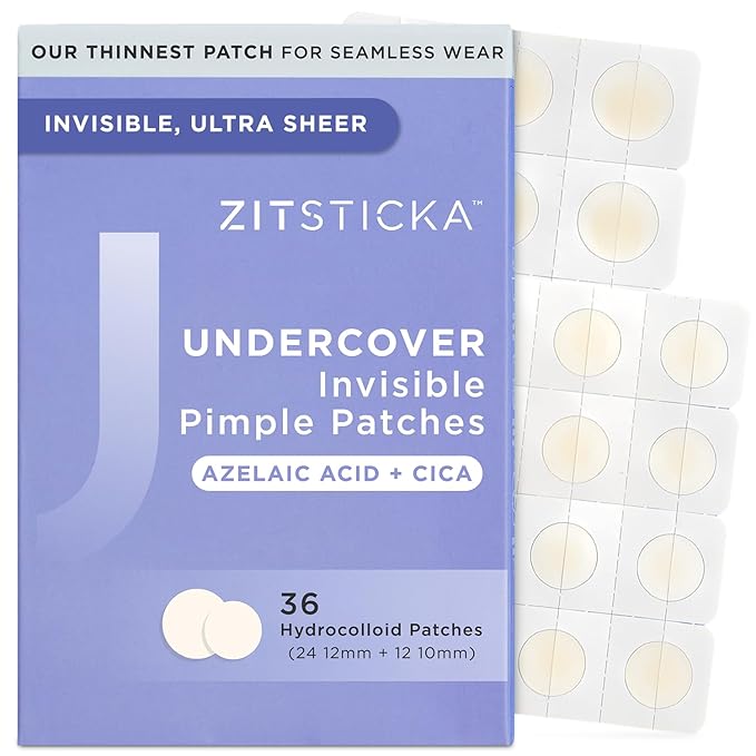 ZitSticka Pimple Patches for Face and Body, Hydrocolloid Patches to Cover Zits & Blemishes, Acne Patches or Zit Spot Stickers, Body Blemish Patch (UNDERCOVER INVISIBLE 36 Pack)