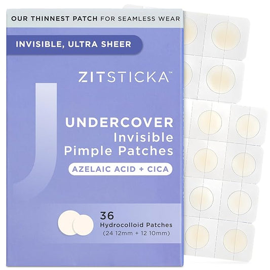 ZitSticka Pimple Patches for Face and Body, Hydrocolloid Patches to Cover Zits & Blemishes, Acne Patches or Zit Spot Stickers, Body Blemish Patch (UNDERCOVER INVISIBLE 36 Pack)