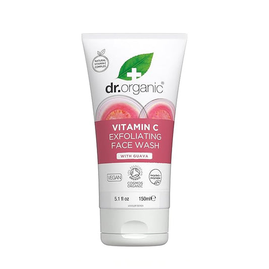 Dr. Organic Vitamin C Exfoliating Face Wash | Illuminating & Brightening for Dry Skin, Rich in Vitamin C, Certified Organic, Paraben & SLS-Free, Cruelty-Free, Natural, Vegan, 150 mL / 5 fl oz