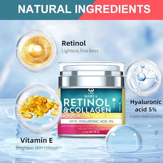Retinol & Collagen Face Cream ā Anti-Aging Moisturizer for Wrinkles & Fine Lines | Hyaluronic Acid & Peptides | Hydrates & Restores Skin Elasticity
