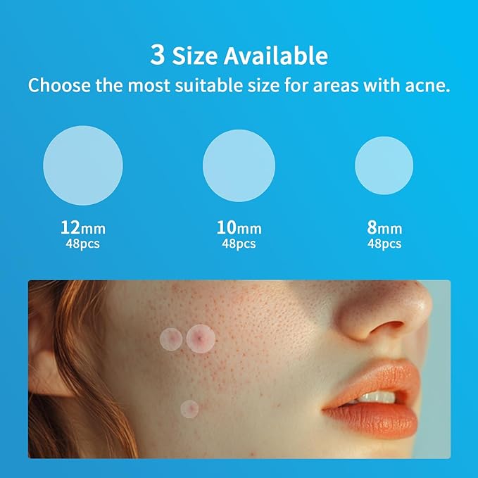 Pimple Patches for Face Hydrocolloid Acne Patches, Invisible Zit Stickers Covering Blemishes, 3 Size Hydrocolloid Spot Stickers for Face and Skin (72 Count(Pack of 1))
