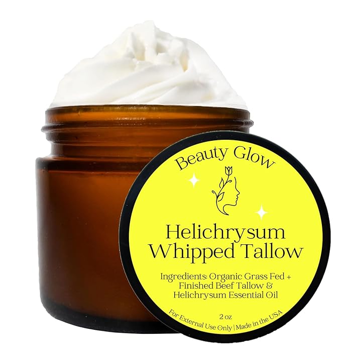 Helichrysum Gymnocephalum Whipped Beef Tallow Balm Cream for Face & Body Age Defying Hydrating, Skin Healing, Full Body Hydration, Multipurpose Balm 2 Oz