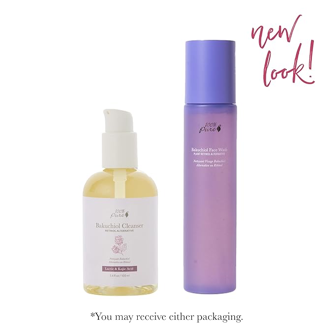 100% PURE Bakuchiol Face Cleanser Plant-Based Retinol Alternative Anti Aging Face Wash Gentle Kojic Acid & Licorice Daily Skincare Boost - Fresh Foam Facial Cleansing for Women & Men - 3.4 fl oz