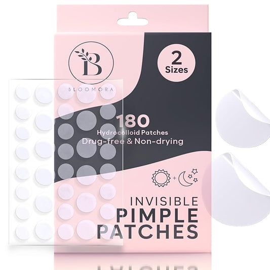 Invisible Pimple Patches for Face (180 Count), Hydrocolloid Stickers Covers Pimples, Zit Patches for Spot Cover, Clear (2 Sizes - S/L)